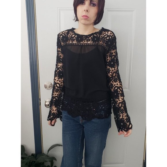 Black Crochet Sheer Top - Picture 1 of 3